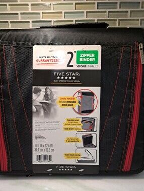 Five Star 2” Zipper Binder Black Red NWT (1 Binder)
